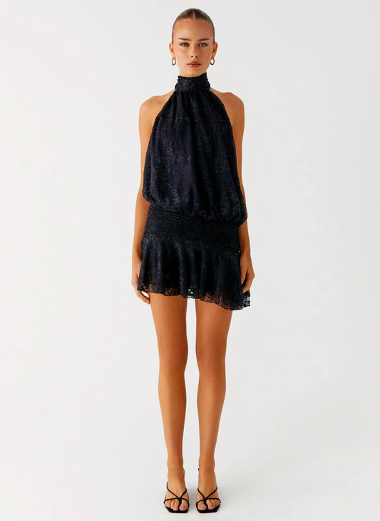 Willow Lace Mini Dress - Black Lace