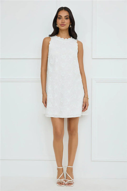Seashell Chic Embroidered Mini Dress White