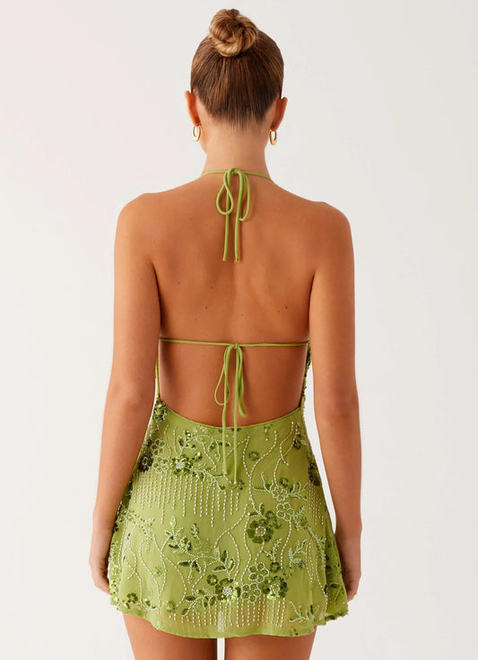 Leo Beaded Mini Dress - Green