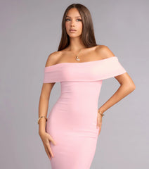 Bare Shoulder Mood Bodycon Midi Dress