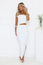 Floral Rose Strapless Maxi Dress Off White