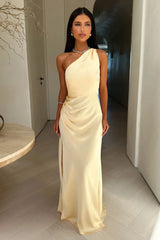 Aurelia One-Shoulder Satin Maxi Dress - Yellow