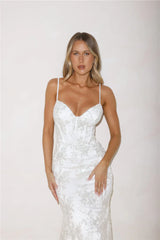 On The Silver Screen Sequin Maxi Dress Off White