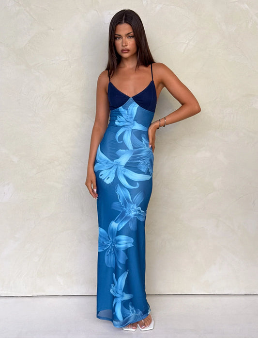 Meshira – Maxi dress with Orchid Print