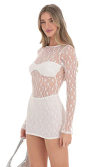 Long Sleeve Cutout lace Dress in White