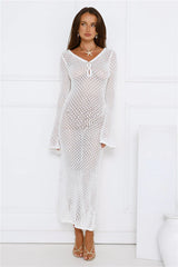 Sailing Into Sunset Knit Long Sleeve Maxi Dress White