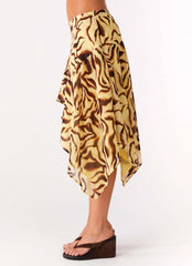 Kia Low Rise Asymmetrical Midi Skirt - Laguna Print