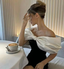 Charlotte - Glamorous Satin Dress with Bow Detail