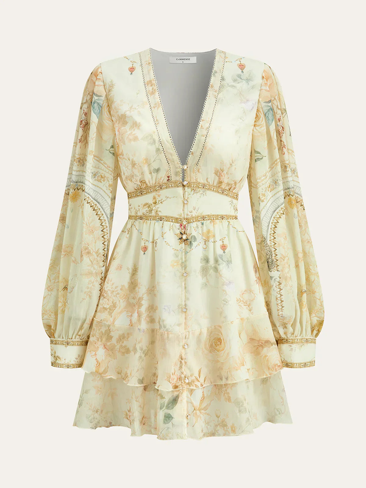 Semi-Sheer Chiffon Floral Printed Ruffled Mini Dress