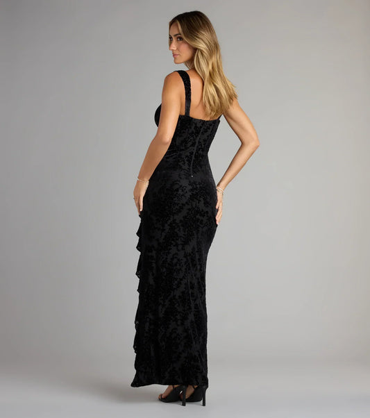 Josephine Corset Ruffle Velvet Mesh Formal Dress