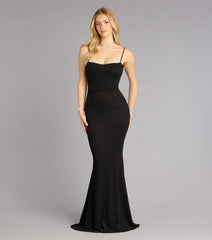 Gwendolyn Glitter Knit Bow-Back Mermaid Dress