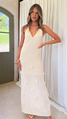 Sancha Flower Knit Maxi Dress - Beige