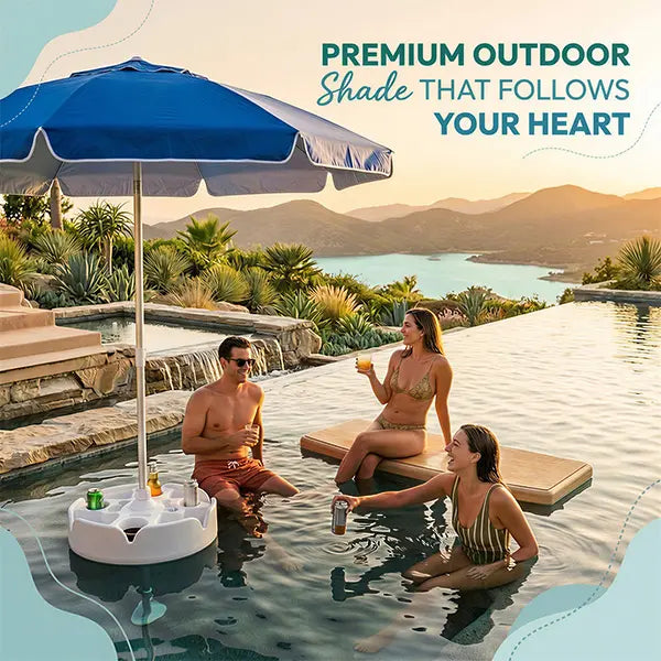 Floating Pool Umbrella with Bar and Base, Portable Pool Bar Table Umbrellas with Cup Holder & Phone Stand, Floating Poolside Shade, Included Easy Carry Bag, for Inside of Pool, Swimming Area, Lake House, Beach, Summervibes, DealsForYouDays