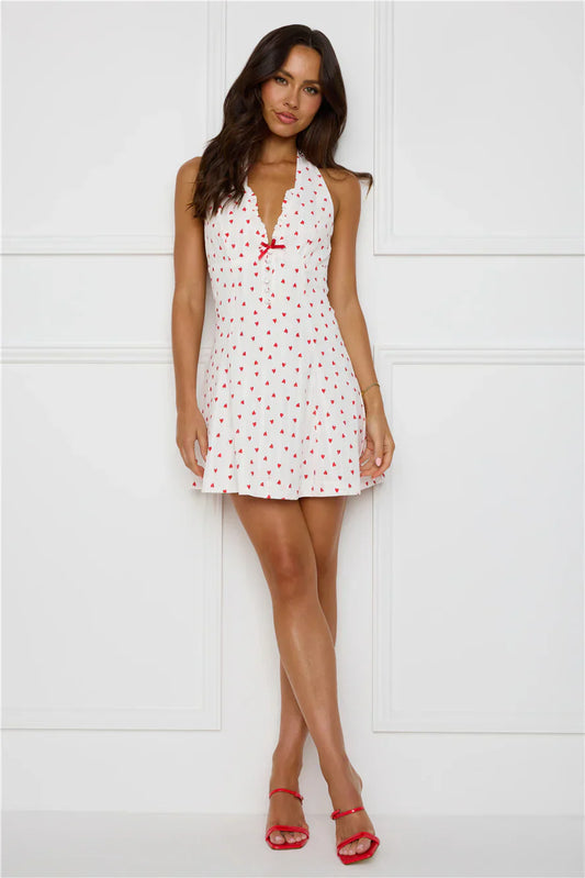 Softly Sparkling Halter Mini Dress White