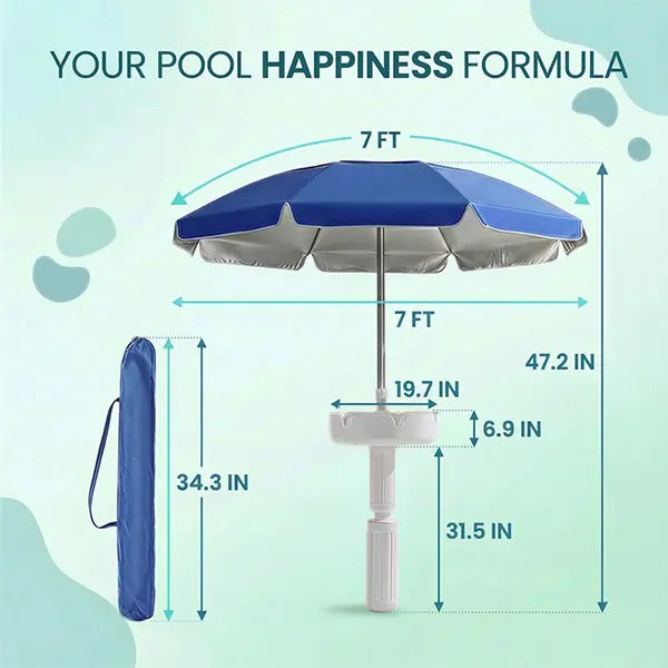 Floating Pool Umbrella with Bar and Base, Portable Pool Bar Table Umbrellas with Cup Holder & Phone Stand, Floating Poolside Shade, Included Easy Carry Bag, for Inside of Pool, Swimming Area, Lake House, Beach, Summervibes, DealsForYouDays