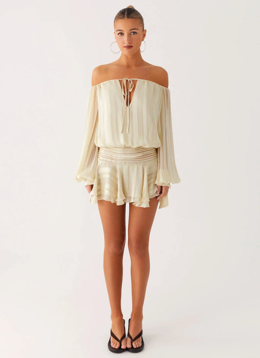 Eira Balloon Sleeve Mini Dress - Ivory