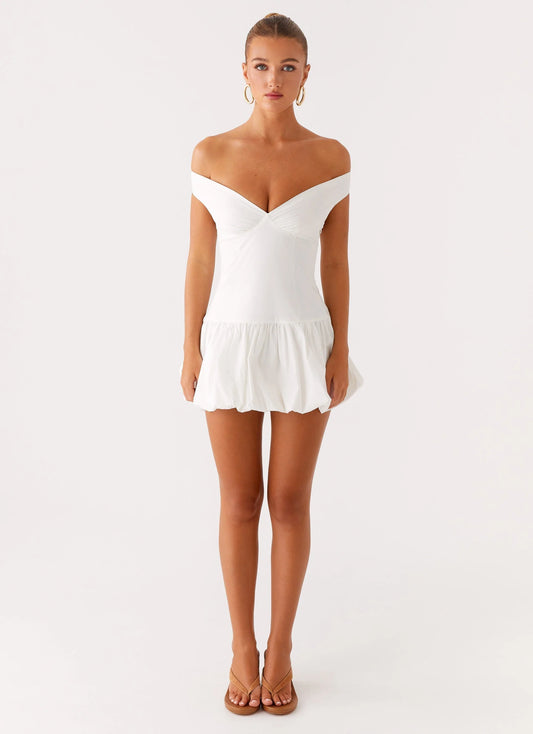 Endless Romance Off Shoulder Mini Dress - White