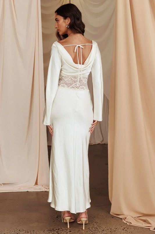 Loveland Lace Insert Cowl Back Dress Oyster